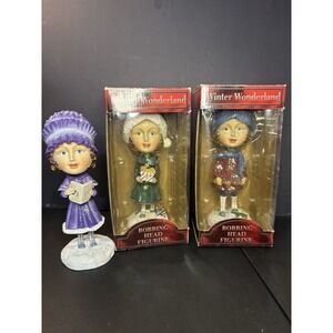 Set Of 3 Christmas Themed Winter Wonderland Bobbing Head Figurines Bobbleheads